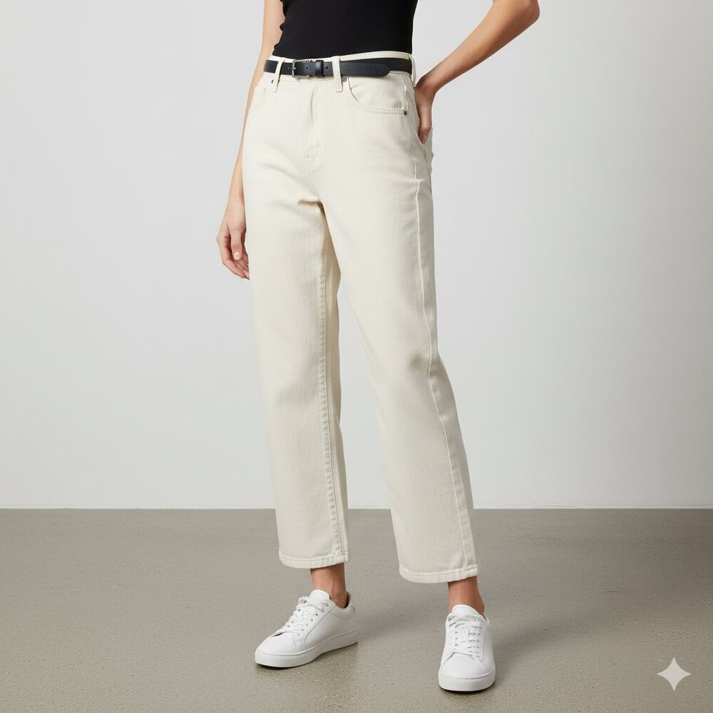 Lucky Brand 90s Loose High Rise Crop Straight Jeans 8 Ecru White NWT